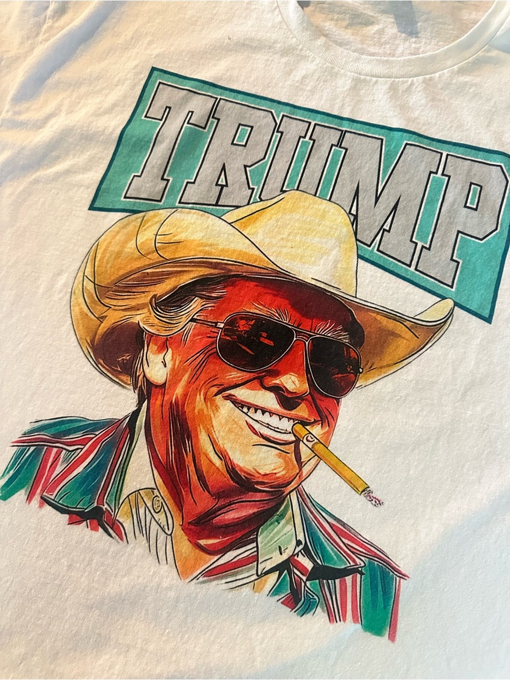 Trump Cowboy Graphic T-Shirt XL White Western Rodeo Political Tee